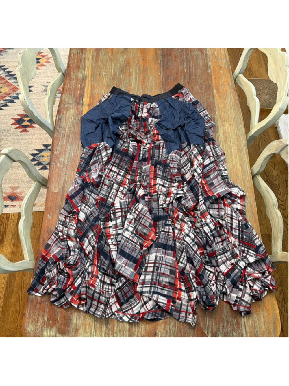TOV Holy The Damsel's Plaid Tiered Maxi Skirt Blue Red Patchwork EU 38 US M